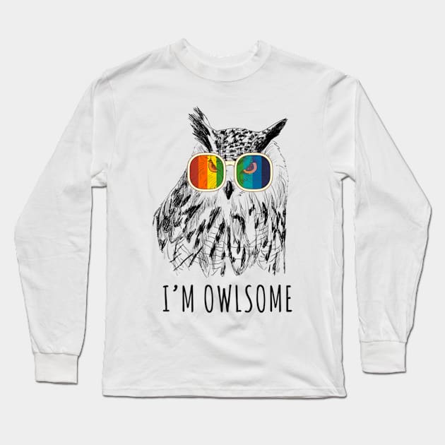 Owlsome Cute Love Owl Design Long Sleeve T-Shirt by Owl Is Studying